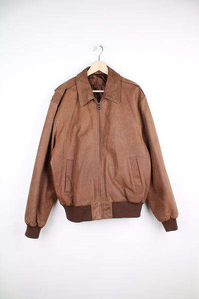 Vintage Rockport brown suede, zip through A2 type flight / bomber jacket with elasticated cuffs and waist band 
