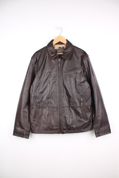 Vintage Timberland dark chocolate brown zip through leather jacket.