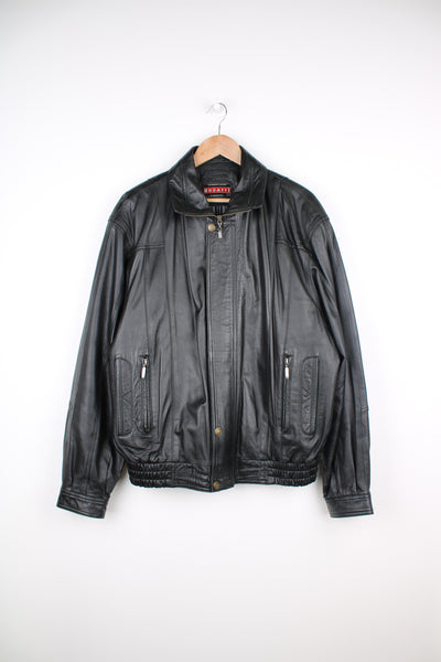 Vintage Bugatti black zip through leather jacket with double pockets