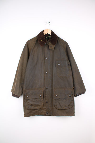 Vintage Made In England Barbour 'Solway Zipper' brown wax jacket, with multiple pockets and corduroy collar
