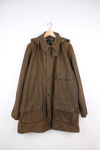 Vintage Made In England Barbour 'Solway Zipper' brown wax jacket, with multiple pockets, corduroy collar and removable hood 