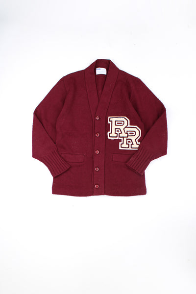 Vintage AMF Tennessee American 1970's maroon red acrylic wool varsity/letterman cardigan, features embroidered badges