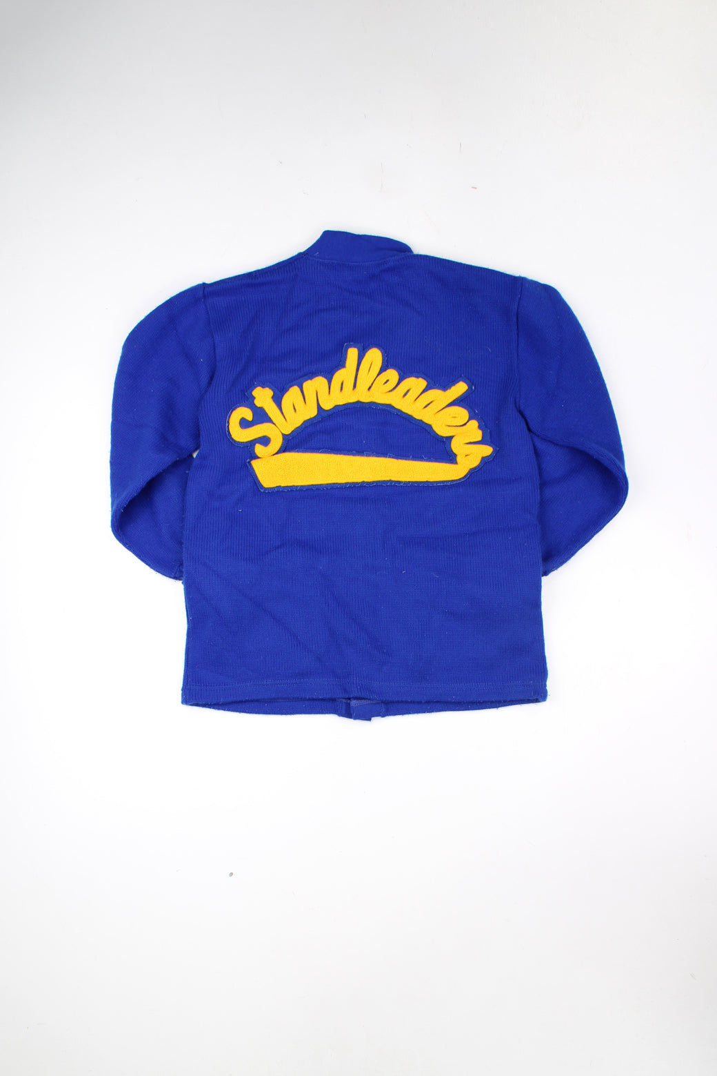 Vintage Hatchers made in the US 100% acrylic wool blue varsity/letterman cardigan, features embroidered badge and pockets 