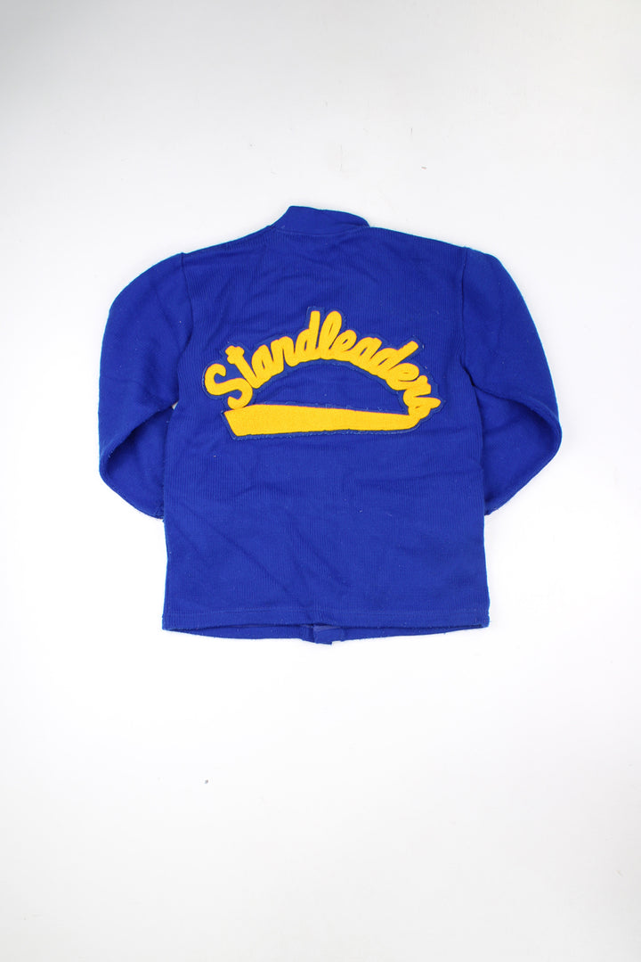 Vintage Hatchers made in the US 100% acrylic wool blue varsity/letterman cardigan, features embroidered badge and pockets 