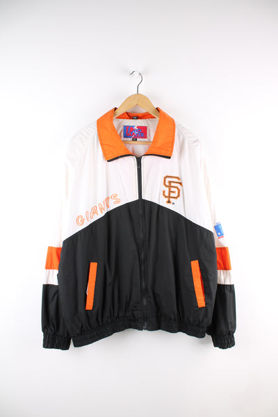 Vintage MLB San Francisco windbreaker jacket in the black, orange and white team colourway, zip up with side pockets and embroidered logos on the front and back. 