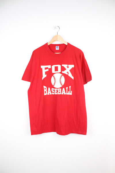 Vintage 90's Fox Baseball red t-shirt. Made by Russell Athletic and features single stitch sleeves. good condition Size in Label:  Mens L