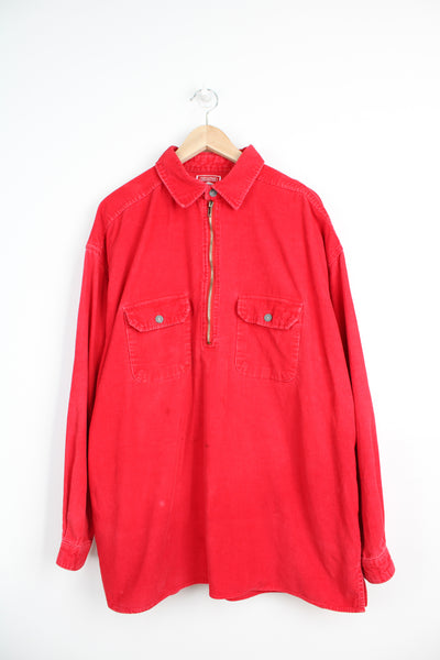 Vintage Marlboro red corduroy 1/4 zip shirt with chest pockets