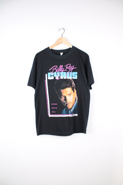 Vintage Billy Ray Cyrus, 1992 Achy Breaky Heart Tour T-Shirt in a black colourway with a graphic print on the front and back, is also signed in the corner on the front.