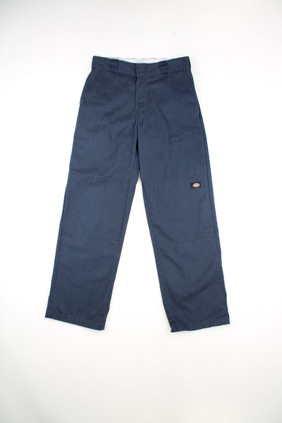 Vintage Dickies navy double knee workwear trousers with signature logo on the front and back