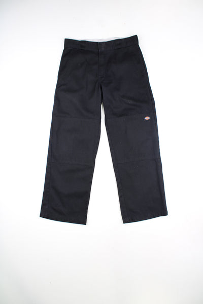 Vintage Dickies black double knee workwear trousers with signature logo on the front and back 