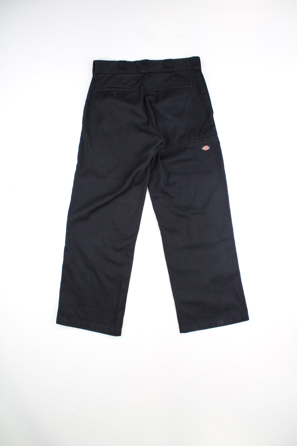 Vintage Dickies black double knee workwear trousers with signature logo on the front and back 