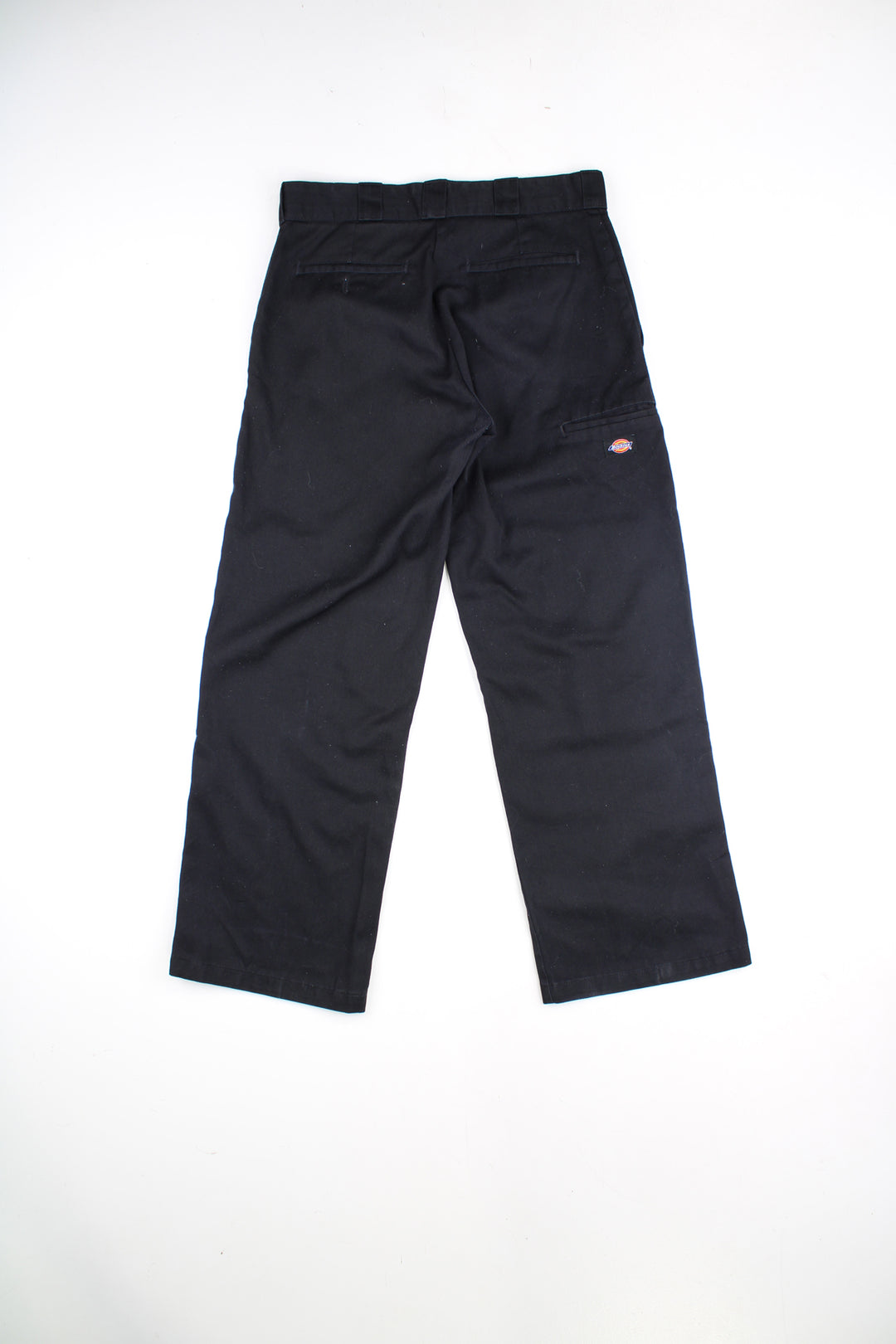 Vintage Dickies black double knee workwear trousers with signature logo on the front and back 