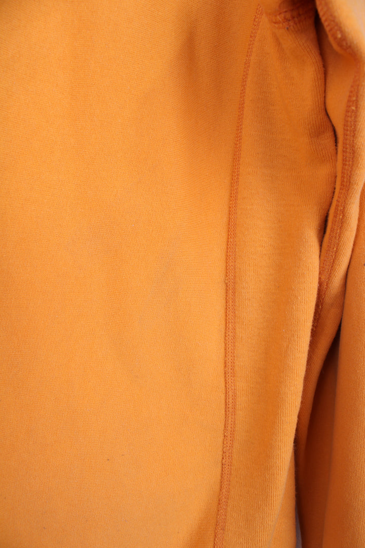Supreme x Playboy 100% cotton hoodie in orange, made in Canada. Features embroidered spell-out logo across the chest