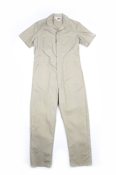 Dickies full length cotton jumpsuit in tan almost grey with embroidered logo on the chest pocket