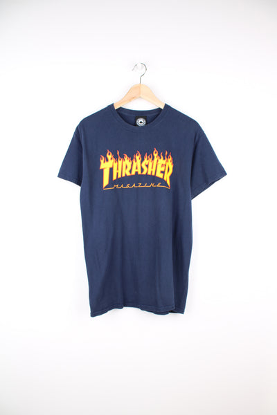Thrasher Skateboard Magazine navy blue spell-out graphic t-shirt