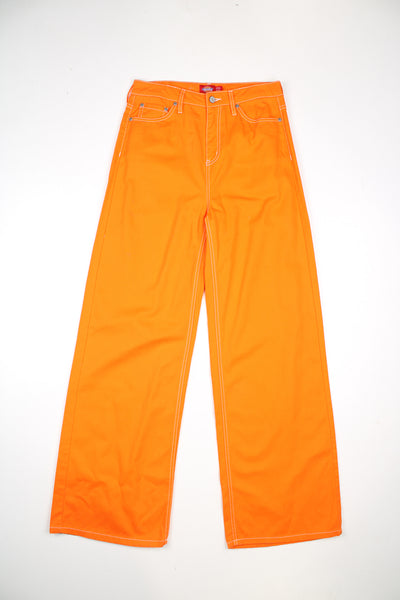 Dickies bright orange high waisted jeans, features embroidered logo on the back pocket