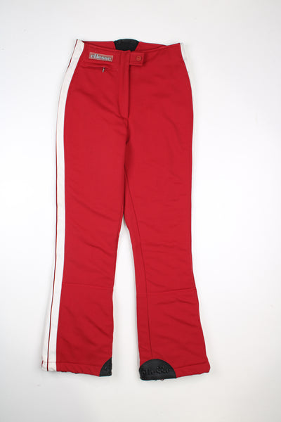Vintage Ellesse thermal skiing tracksuit bottoms, red and white colourway, elasticated waist and logos embroidered on the front. 