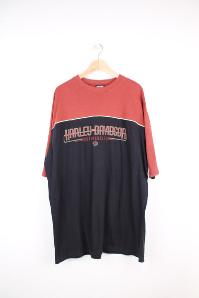 Harley Davidson t-shirt in red and black with printed logo on the front . good condition Size in Label: No Size in label - Measures like a mens XXL 