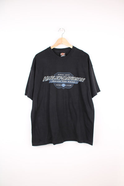 2001 Harley Davidson t-shirt in black with printed Harley logo print on the front and "Anaheim - Fullerton" print on the back. good condition Size in Label: Mens XL