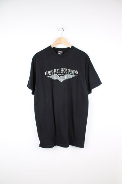 2007 Harley Davidson t-shirt in black with printed Harley logo on the front and "Sarasota, Florida" print on the back. good condition Size in Label: Mens L - Measures more like a S