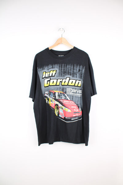Modern Jeff Gordon Nascar racing t-shirt. Black t-shirt with graphic on the front and back. good condition Size in Label: Mens XL - Measures more like a L