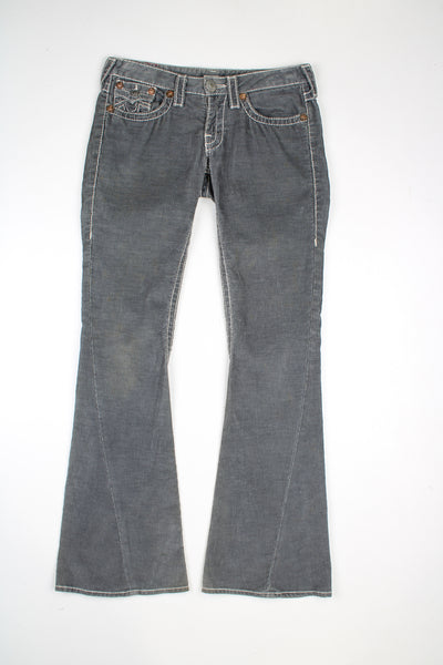 Vintage True Religion low rise, bootcut grey cord jeans with white contrast stitching.  good condition- signs of wear please see photos   Size in Label:  28