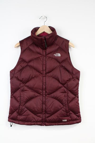 The North Face 550 maroon/purple double pocket satin gilet with embroidered logo on the front & back