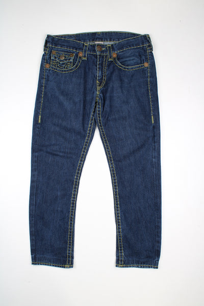 Vintage True Religion mid rise straight jeans with green contrast stitching  good condition  Size in Label:    33