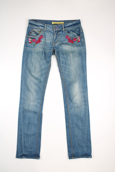Y2K Miss Sixty low rise skinny jeans with embroidered flowers on the pockets. good condition   Size in Label:  29