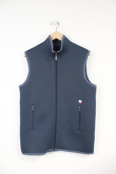 00s slate blue, almost grey Nike mesh zip through p gilet, with swoosh embroidered logo on the front