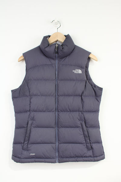 The North Face 700  purple zip through gilet with embroidered logos on the front and back