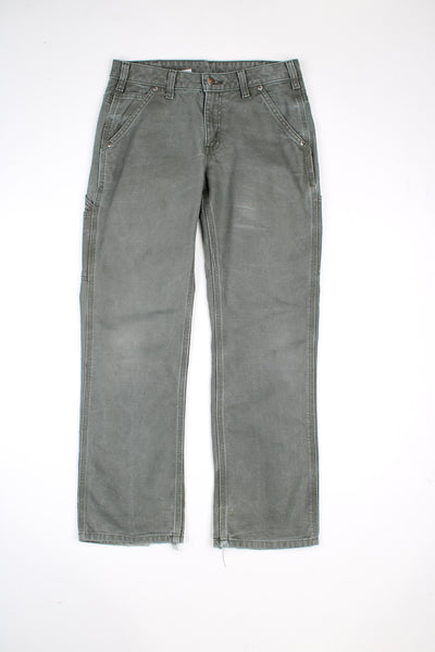 Khaki green denim jeans from Carhartt with a relaxed carpenter style fit and multiple pockets