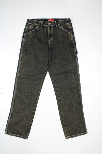 Dickies black/brown acid wash carpenter jeans with signature logo on the back pocket