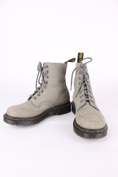 Dr Martens 1460 Pascal soft grey suede lace up boots, features matching grey welt