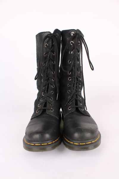 Dr. Martens Hazil black lace up calf boots, made from soft leather. Features signature yellow welt