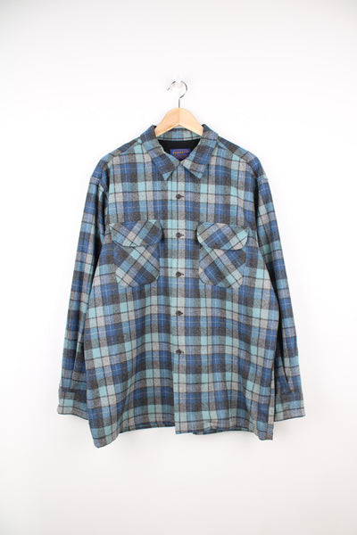 90's Pendleton "Board" check/ plaid button up shirt in blue colourway. good condition Size in Label: Mens L