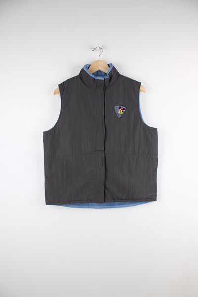 Vintage Y2K Disney full zip gilet in grey. Features embroidered Micky Mouse patch on the chest. Slightly padded and closes with velcro.  good condition - few marks marks on the front  Size in Label  Womens M