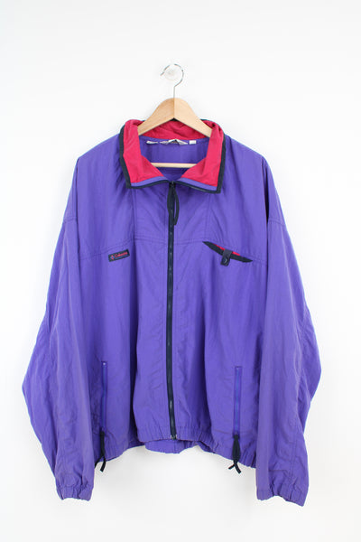 Vintage 90's Columbia purple zip through nylon windbreaker with embroidered logo ont the chest