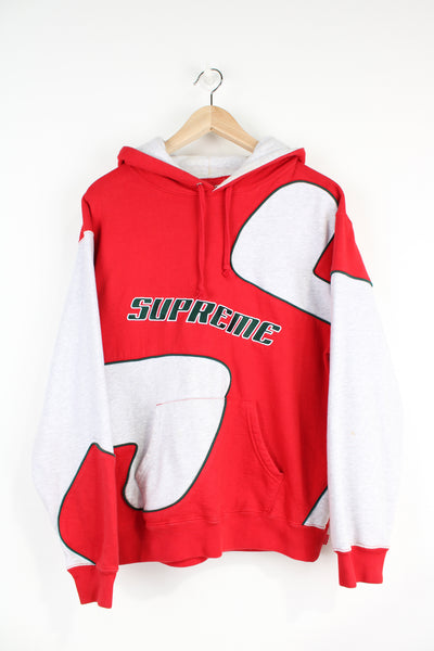 Supreme big 'S' red and grey hoodie with embroidered spell-out detail across the chest
