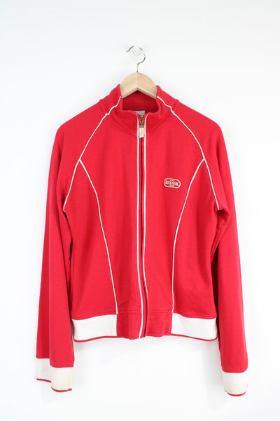 00's red Reebok zip through cotton track jacket with embroidered logo on the chest