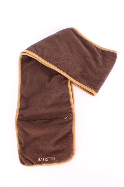 Musto brown and tan reversible fleece scarf, features embroidered logos and zip up pocket