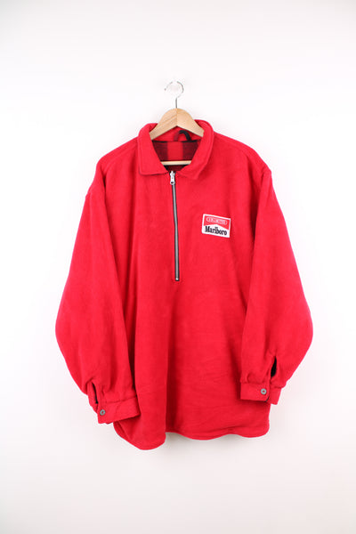 Vintage Marlboro Reversible Fleece with a red or plaid red and black colourway options, half zip up, side pockets, and has the logo embroidered on the front.