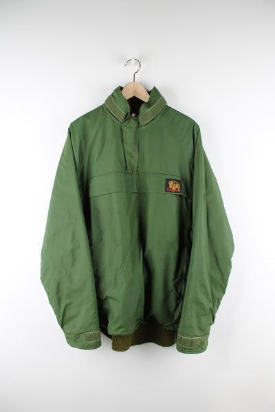 Vintage green Buffalo D.P System mountain shirt, made in the UK- features fleece lining and embroidered logo on the chest 