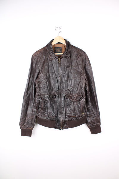 Vintage Scotch and Soda brown leather replica jacket U.S Navy jacket type G-1, features 
