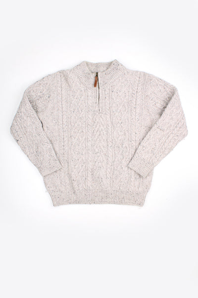 Vintage 100% Merino Wool, Arancrafts cream 1/4 zip knitted jumper