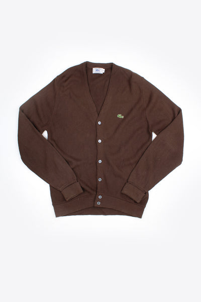 Vintage 1980's Lacoste IZOD brown button up cardigan features signature crocodile logo on the chest