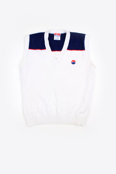 Vintage made in Britain Slazenger white knit vest, features embroidered logo on the chest 