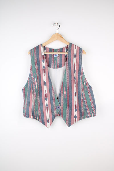 Vintage western style pattern 80's/90's denim vest, made in the US 