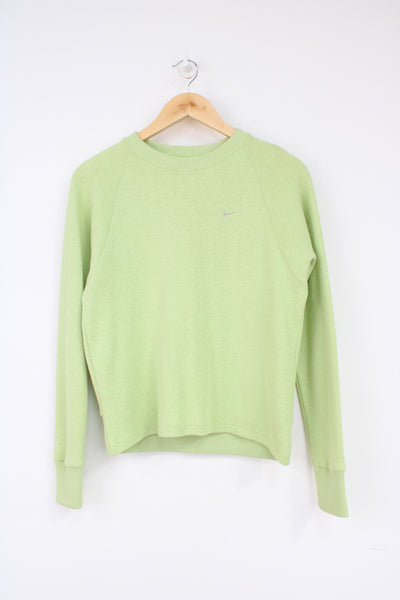Neon green cotton fitted jumper / sweatshirt with embroidered logo on the chest