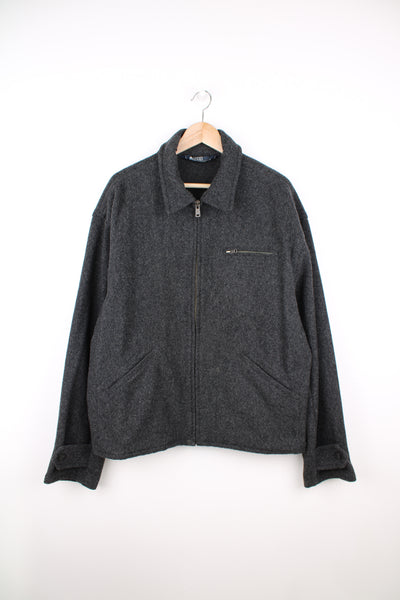 Ralph Lauren dark grey zip through wool bomber jacket, with pockets 